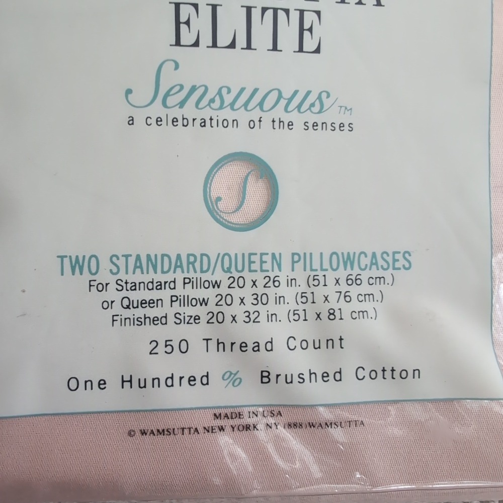 2 Vintage Wamsutta Elite Sensuous Pillowcases Standard Queen Pink USA NOS 250 TC - Picture 4 of 4